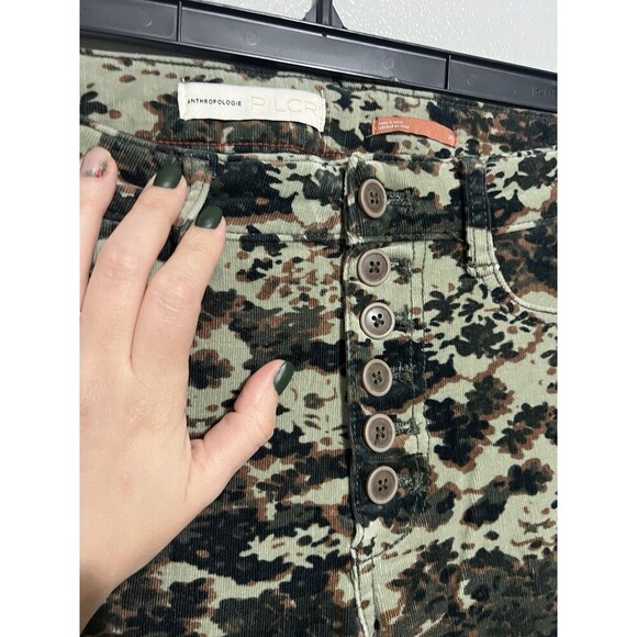 Anthropologie Pilcro Camouflage Corduroy Button Fly High Rise Skinny Pants 28 - Picture 2 of 6